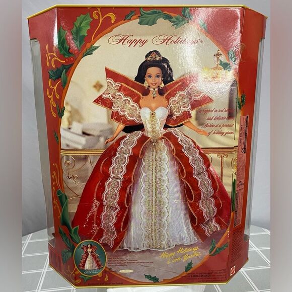 1997 Holiday Barbie Happy Holidays Gold Special Edition Eyes Blue Box Green Doll - Picture 4 of 9